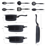 Black Non Stick Cookware Set with Kitchen Tools and Tempered Glass Lids