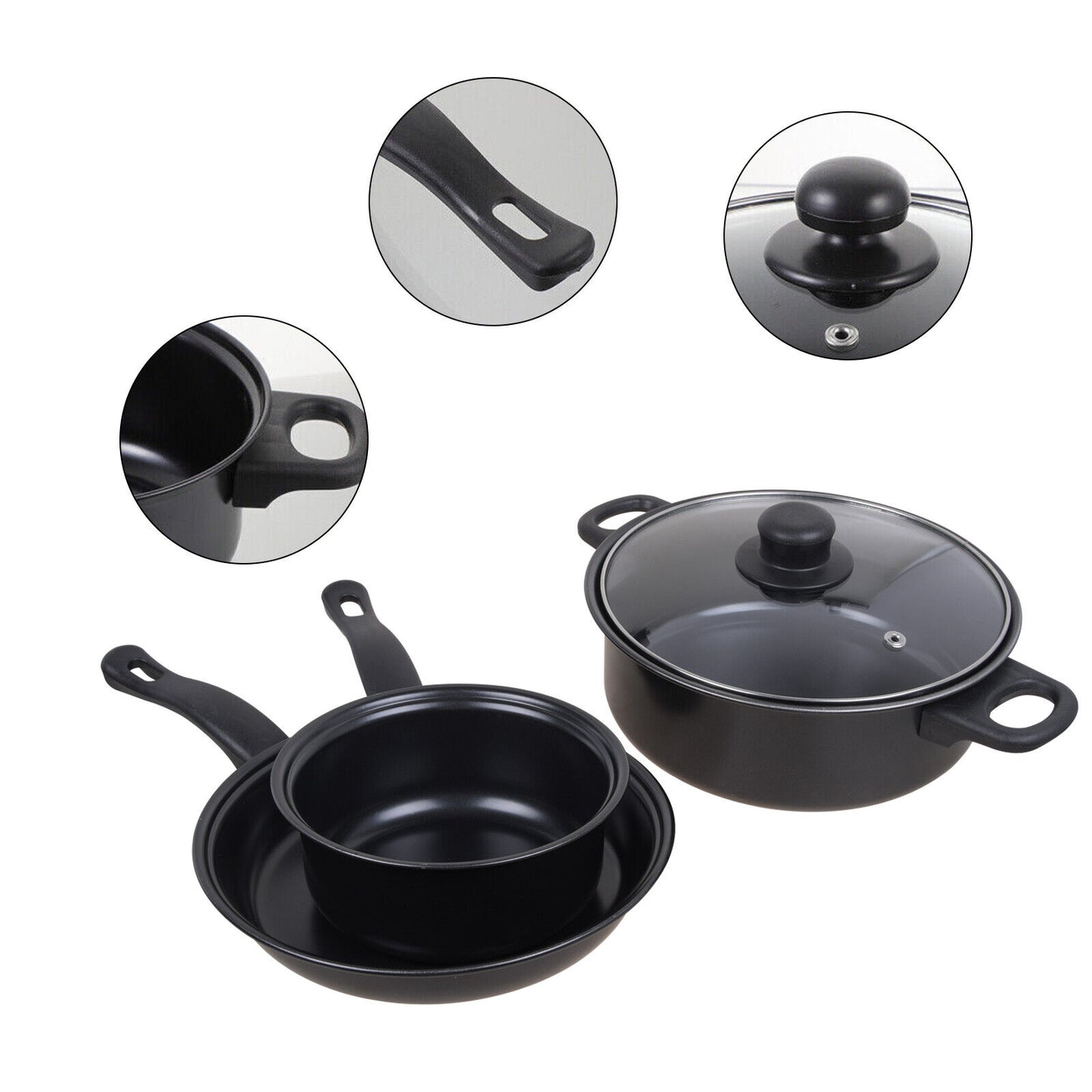 Black 13 Piece Non Stick Pots and Pans Cookware Set with Glass Lids