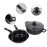 Black 13 Piece Non Stick Pots and Pans Cookware Set with Glass Lids