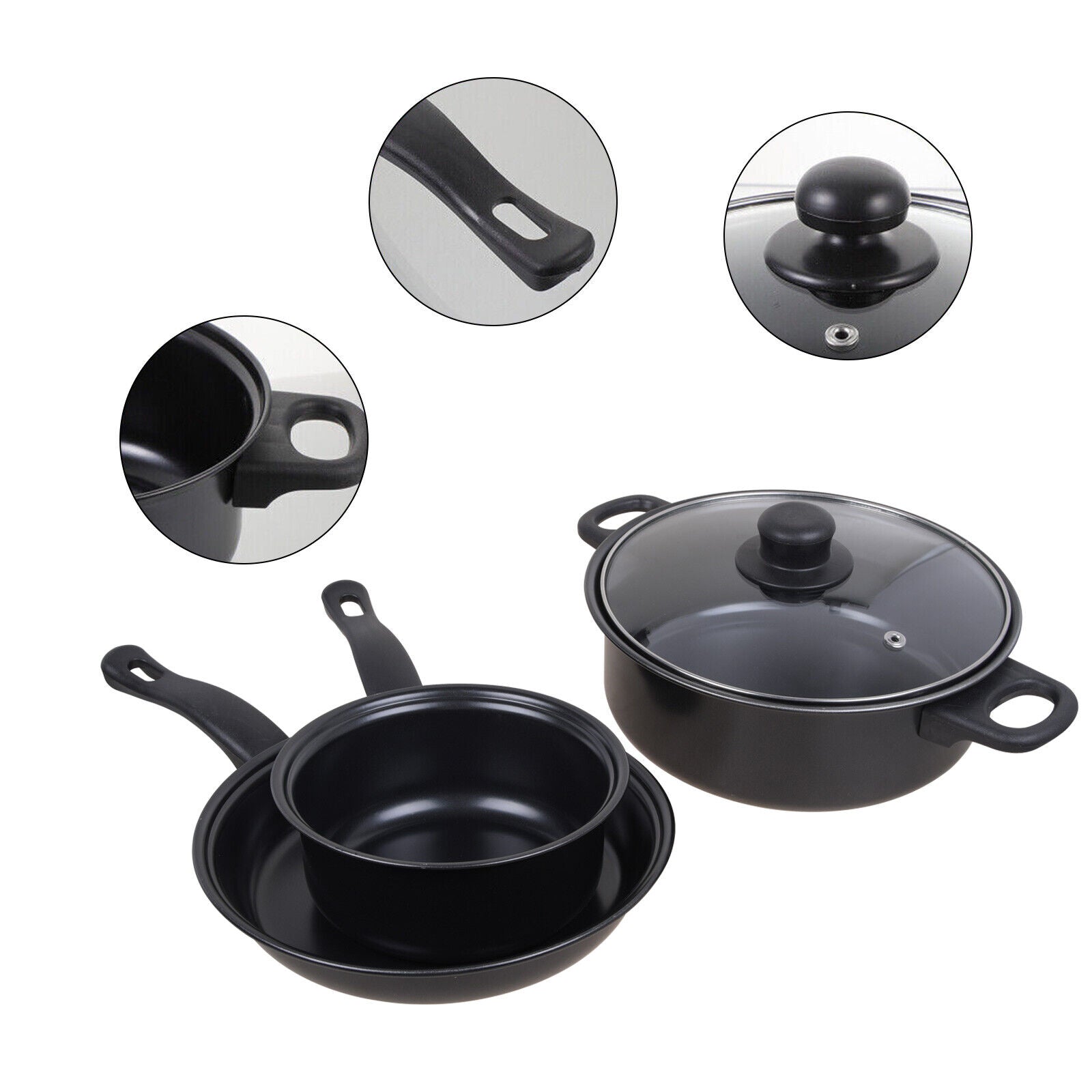 Black 13 Piece Non Stick Pots and Pans Cookware Set with Glass Lids