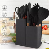 19 Piece Silicone Kitchen Utensil Set with Wooden Handles Heat Resistant Cooking Tools