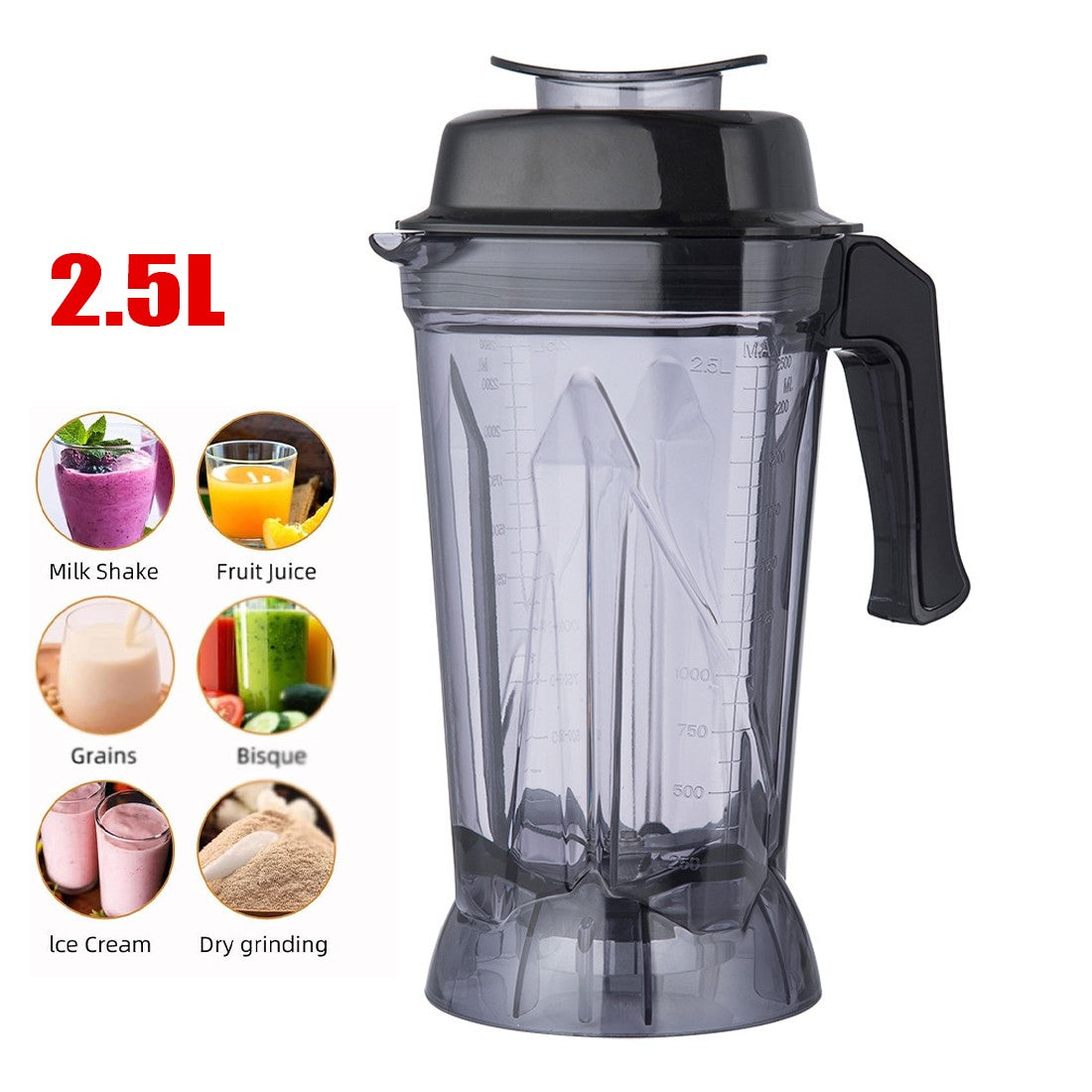 2.5L Universal Blender Jug Replacement with Blade Assembly for Smoothie and Food Blender