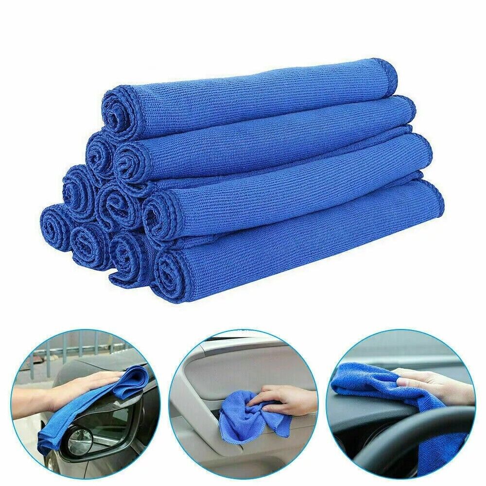 Blue 50 Pack Large Microfibre Cleaning Cloths 30x30cm Car Detailing Towels for car care and household cleaning.