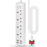 4 Socket Extension Lead with 4 USB Smart Fast Charging UK Plug 1.6m Surge Protected Power Strip