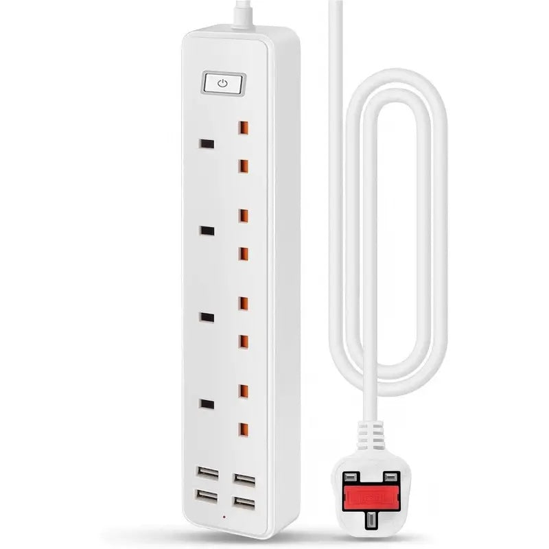 4 Socket Extension Lead with 4 USB Smart Fast Charging UK Plug 1.6m Surge Protected Power Strip
