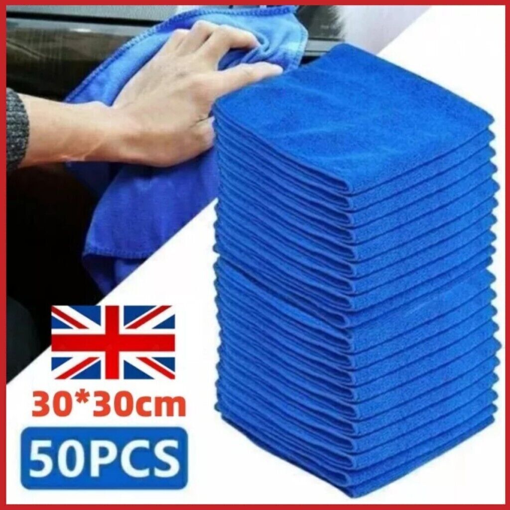 50 Pack Large Microfibre Cleaning Cloths 30x30cm Car Detailing Towels for washing, drying and polishing vehicles.