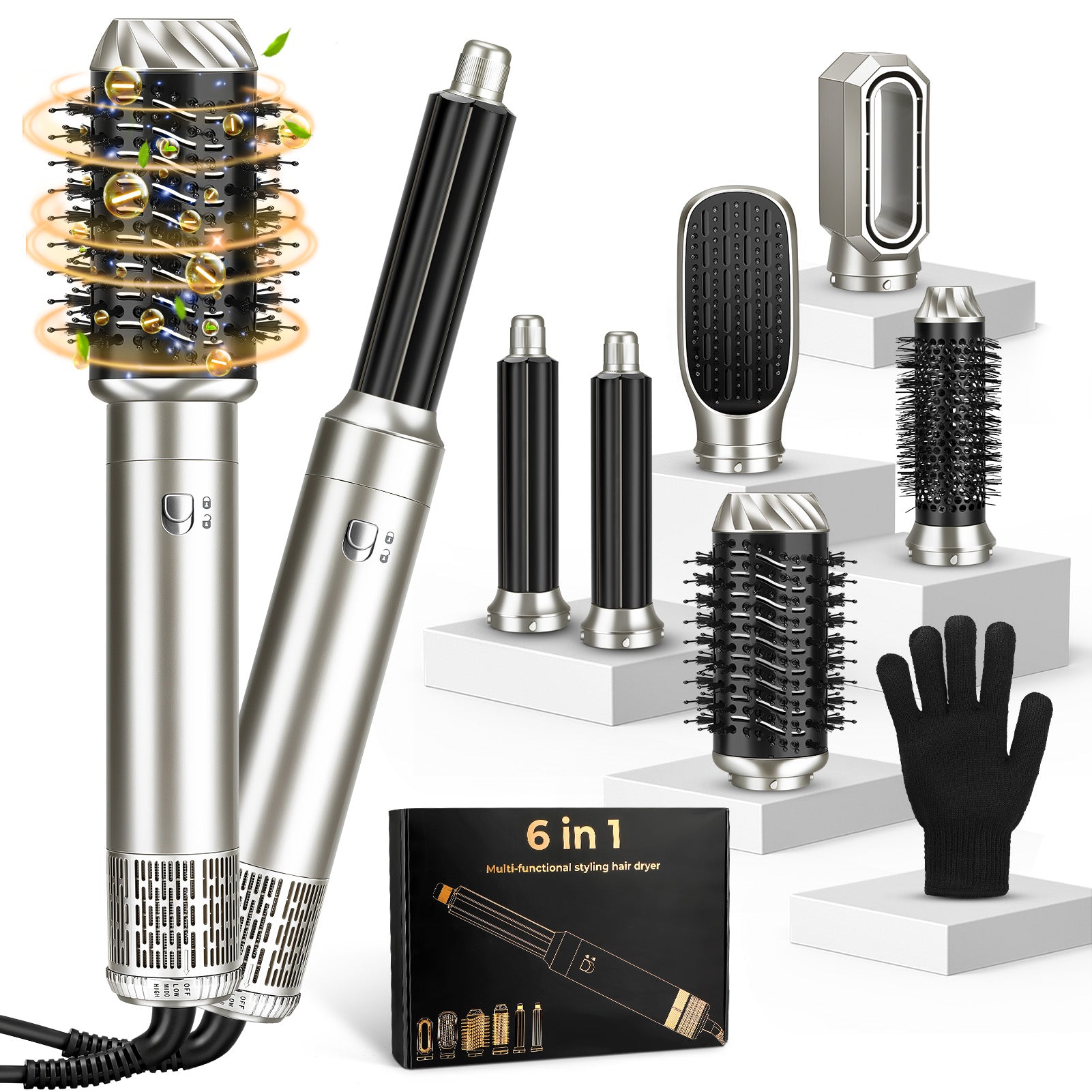 6-in-1 Air Styler Hair Dryer Brush 1000W with Auto Curlers for Fast Hair Styling