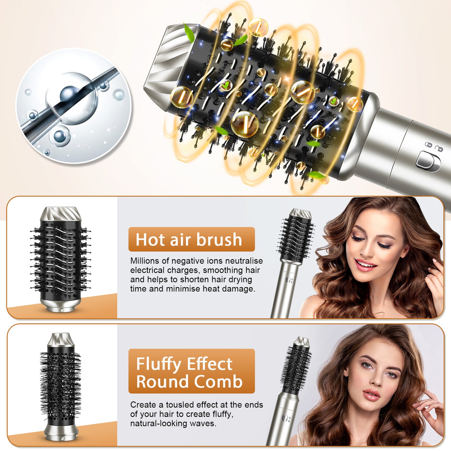 6-in-1 Hair Styling Tool with Auto Air Curler Hair Dryer Brush for Smooth and Curly Hair