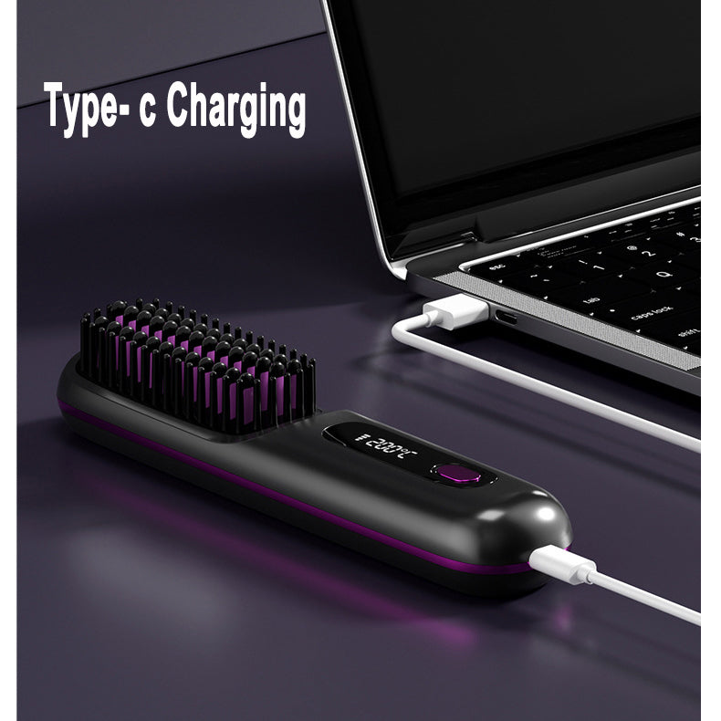 2-in-1 Hair Straightener & Comb – Portable USB Hot Hair Curler