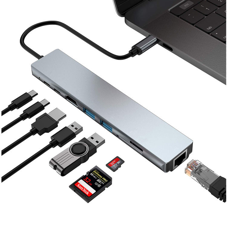 8-in-1 USB-C Hub PD Docking Station with Aluminium Alloy Design, USB-C Multiport Adapter, 4K HDMI, USB 3.0, SD/TF Card Reader for MacBook, Laptop & Tablet