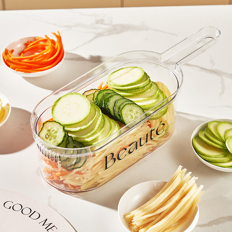 Cream white multifunction vegetable chopper for slicing, dicing and shredding