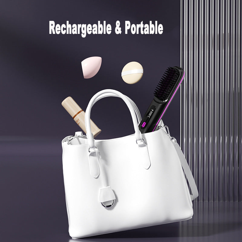 2-in-1 Hair Straightener & Comb – Portable USB Hot Hair Curler