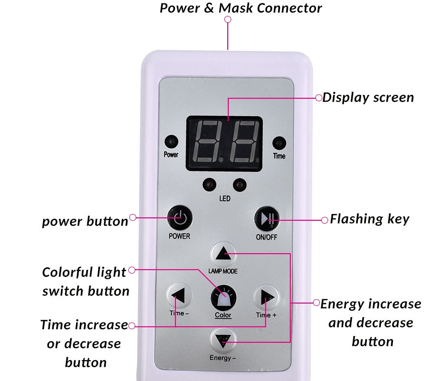 7 color LED light therapy facial mask for acne treatment, blemish reduction, and clear skin