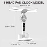 Adjustable 4 Head LED Desk Lamp with USB Fan and Digital Clock for Study Desk