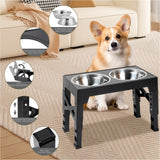 Adjustable Raised Dog Feeding Station with Stainless Steel Double Bowls for Large Dogs