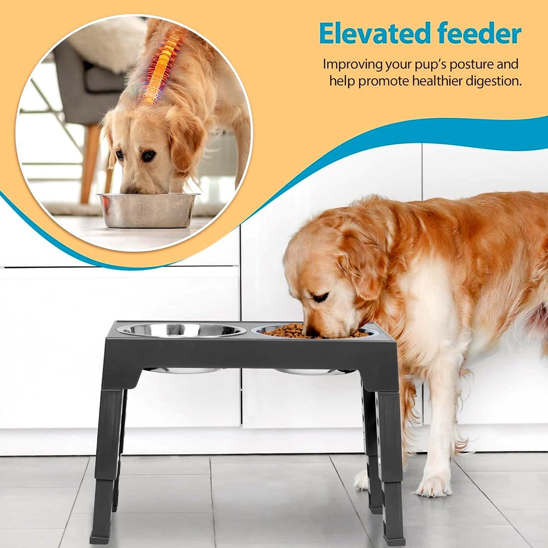 Elevated Dog Feeding Station with Stainless Steel Double Bowls and Adjustable Height