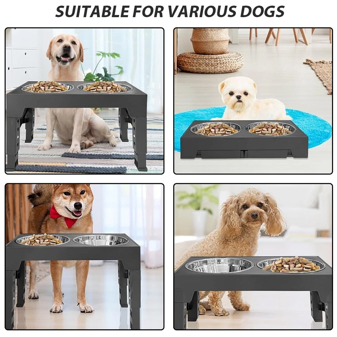 Foldable Adjustable Raised Dog Feeding Station with Double Stainless Steel Pet Bowls
