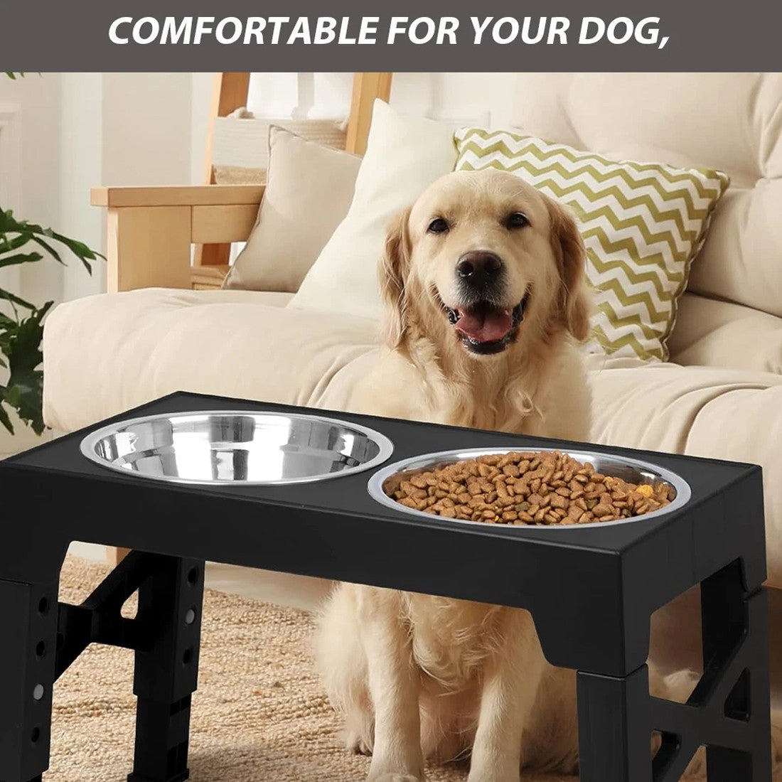 Adjustable Raised Pet Feeding Station with Foldable Legs and Stainless Steel Double Bowls