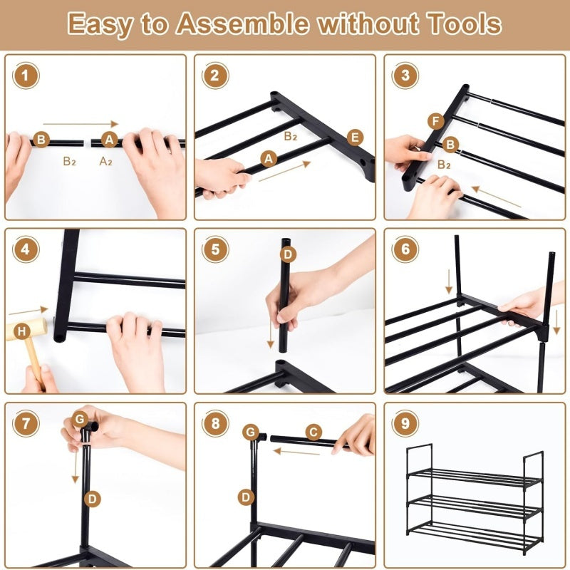 Compact 3 Tier Shoe Rack Organizer Metal Shelf for Bedroom Apartment and Closet