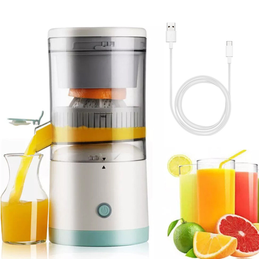 Compact Electric Citrus Fruit Juicer for oranges, lemons, and grapefruits
