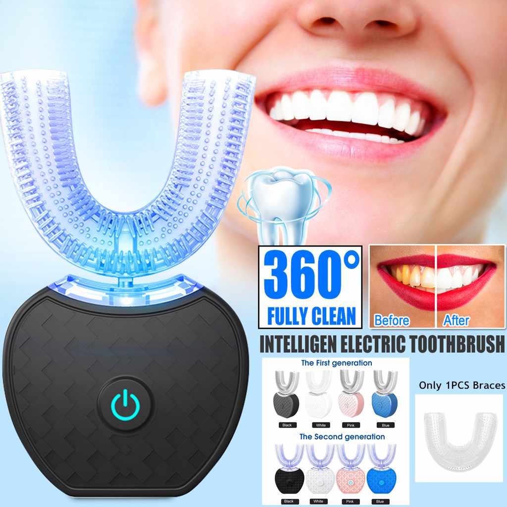 360° Smart U-Shaped Electric Toothbrush, Waterproof, USB Rechargeable