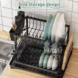 Modern 2 Tier Kitchen Sink Dish Drainer Rack with Drip Tray & Cutlery Holder for everyday kitchen organisation.