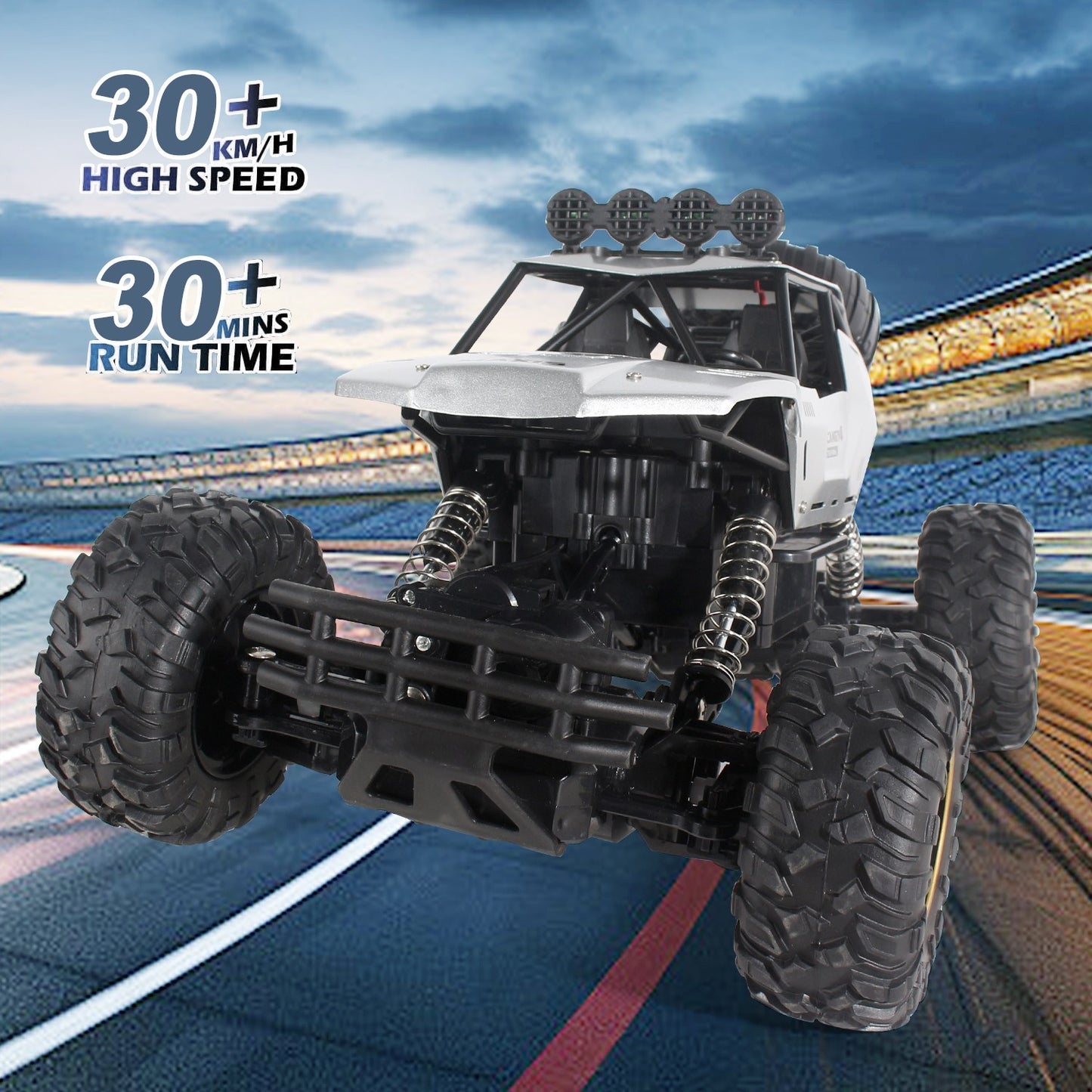 Durable 4WD Remote Control Monster Truck Off Road Racer with High Torque Motor and Dual Batteries