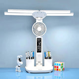 Eye Caring LED Study Lamp with Fan, Clock and Adjustable Brightness for Reading