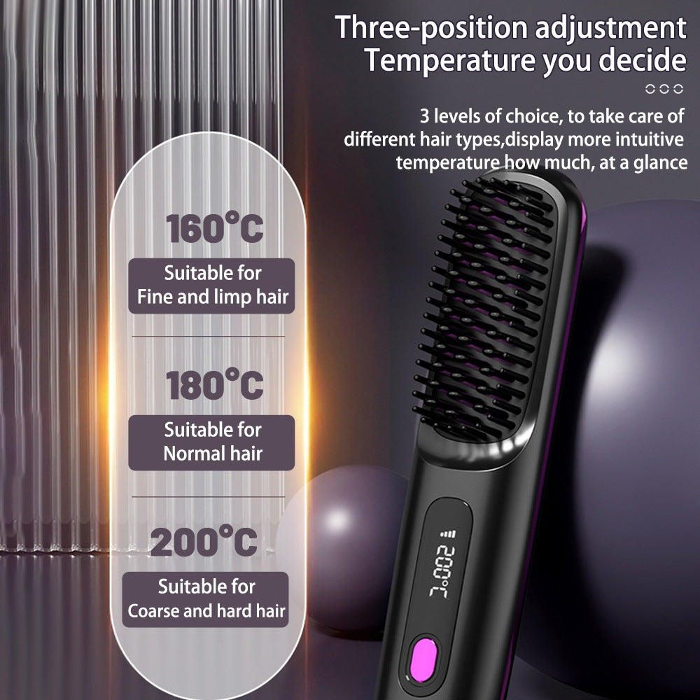 2-in-1 Hair Straightener & Comb – Portable USB Hot Hair Curler