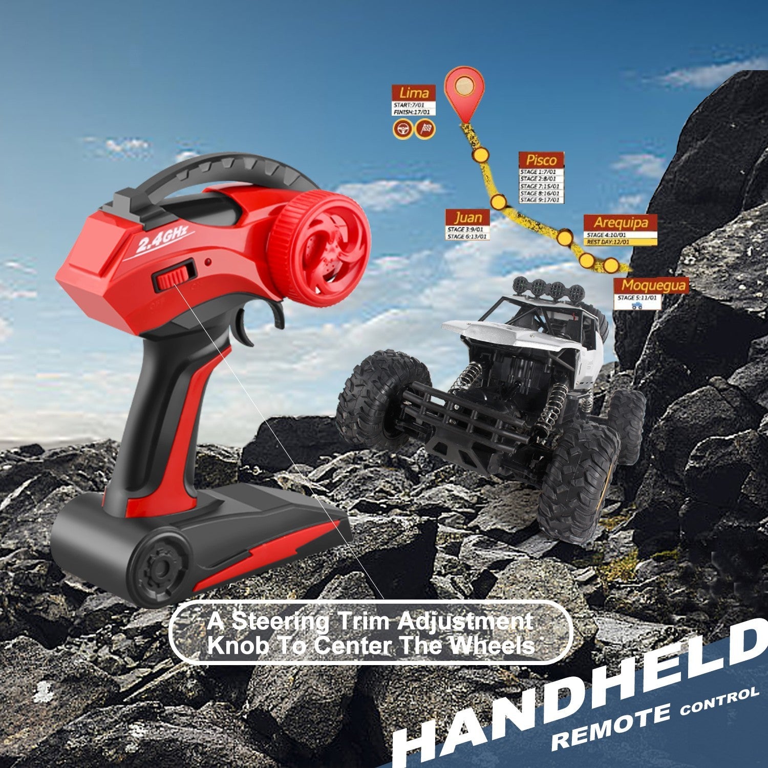 Fast 1:12 RC Truck for Outdoor Racing Climbing Grass Sand and Rocky Terrain with Two Batteries