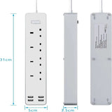 Fast Charging USB Extension Power Strip with 4 Sockets and 1.6m Heavy Duty Cable