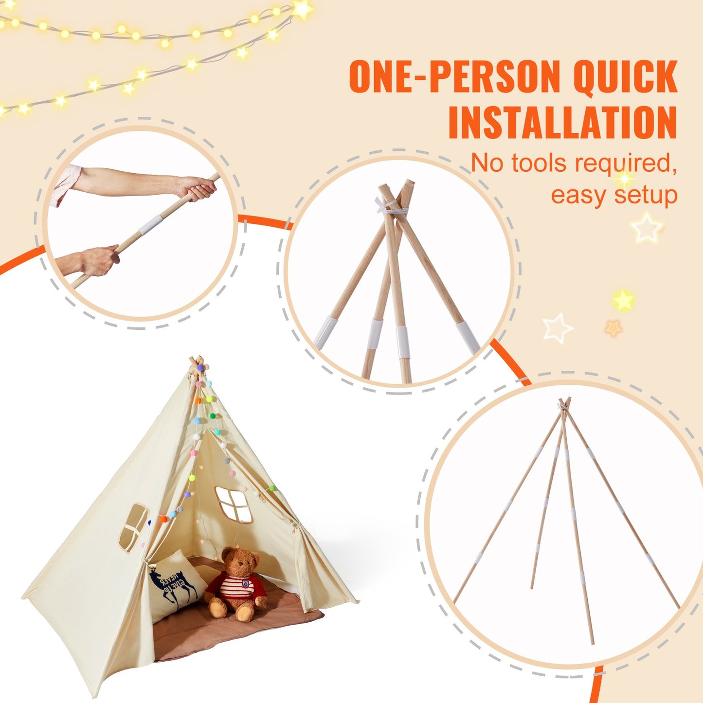 Indoor Outdoor Kids Play Tent, Portable Teepee Tent for Backyard, Bedroom and Playroom