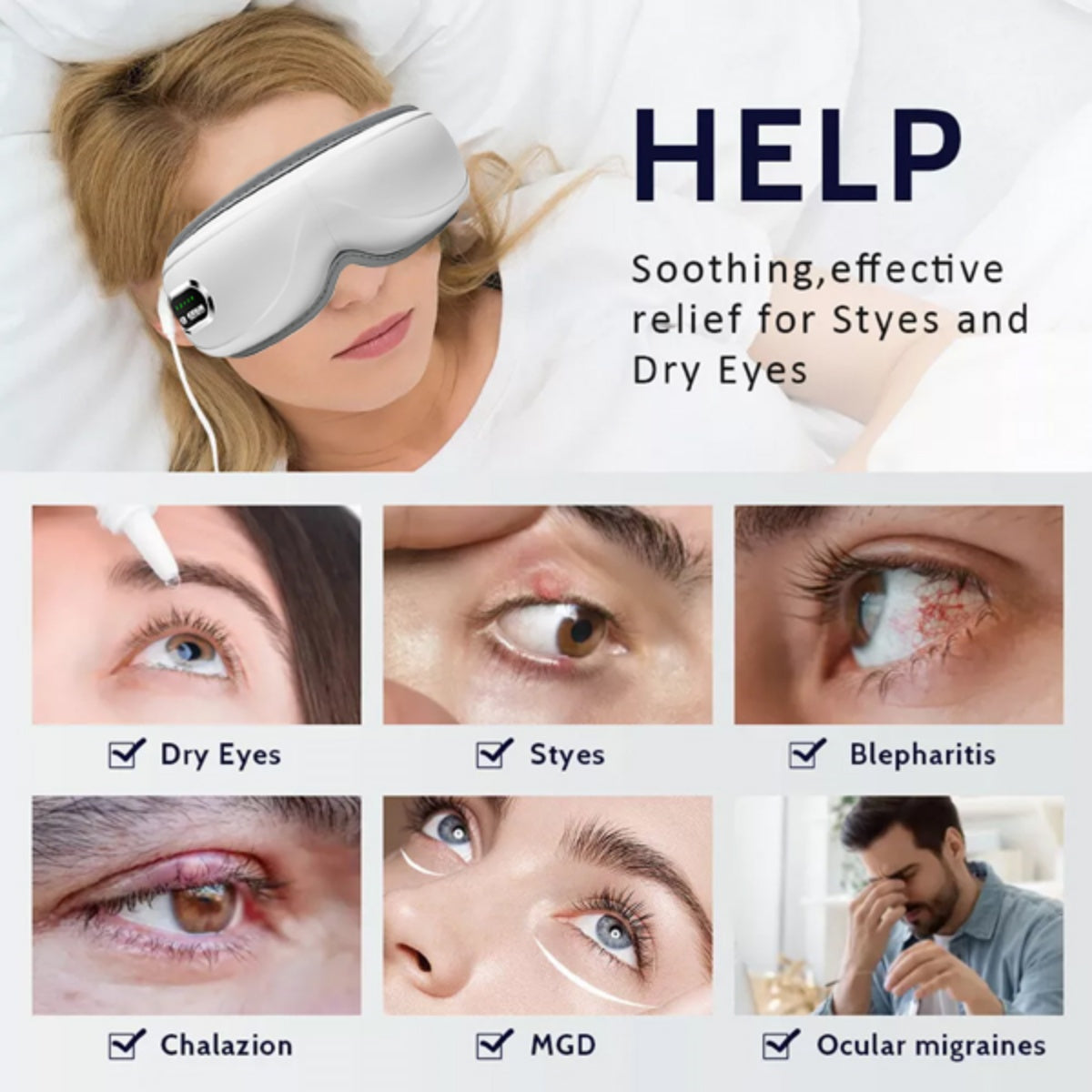 Infrared Heated Eye Massage Mask with Bluetooth Audio for Eye Fatigue Recovery