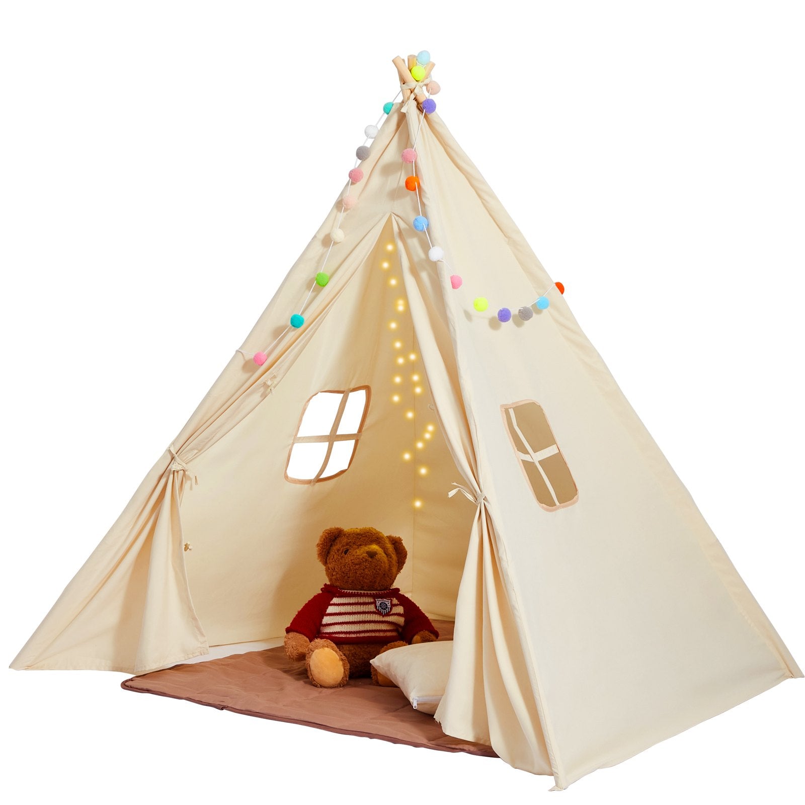 Kids Teepee Play Tent with Mat & Plush Balls for Indoor Outdoor Play, Kids Play Tent for Boys & Girls