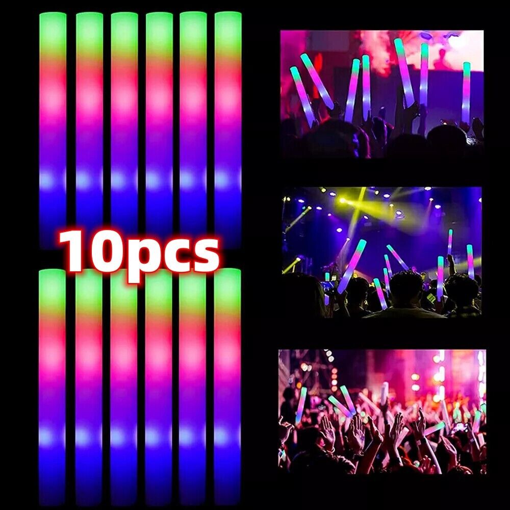 10PCS LED Foam Glow Sticks Flashing Light-Up Wands for Parties, Weddings, Concerts & Events