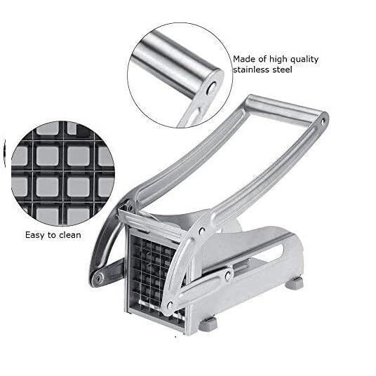 Manual Stainless Steel French Fry Maker with 2 Interchangeable Potato Cutting Blades