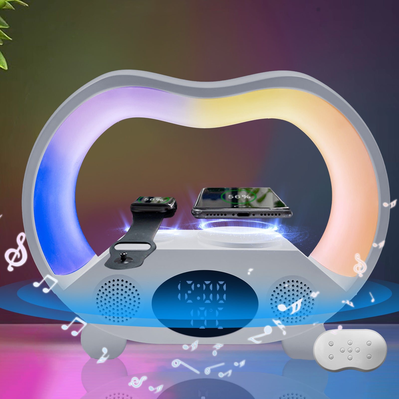 Multifunction bedside lamp combining lighting, charging, speaker, and clock