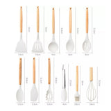 Non Stick Silicone Kitchen Tools Set with Wooden Grip for Everyday Cooking