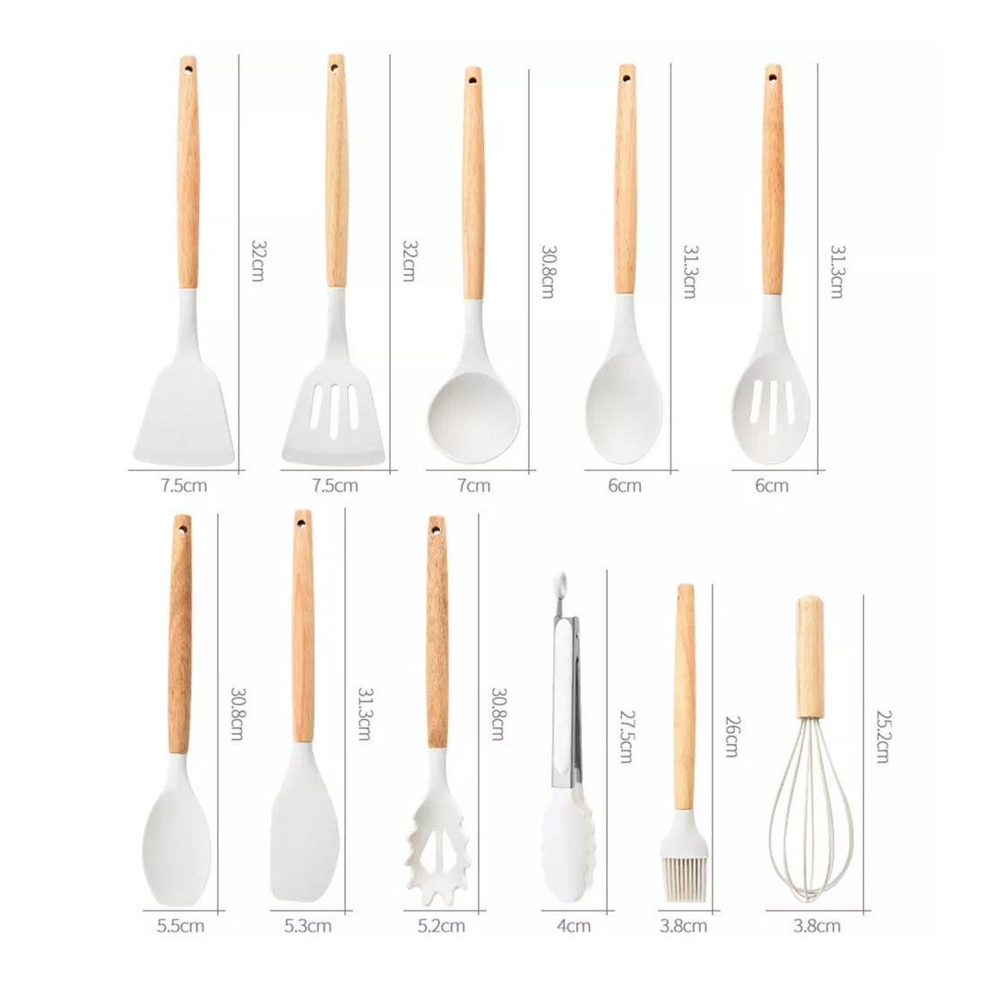 Non Stick Silicone Kitchen Tools Set with Wooden Grip for Everyday Cooking