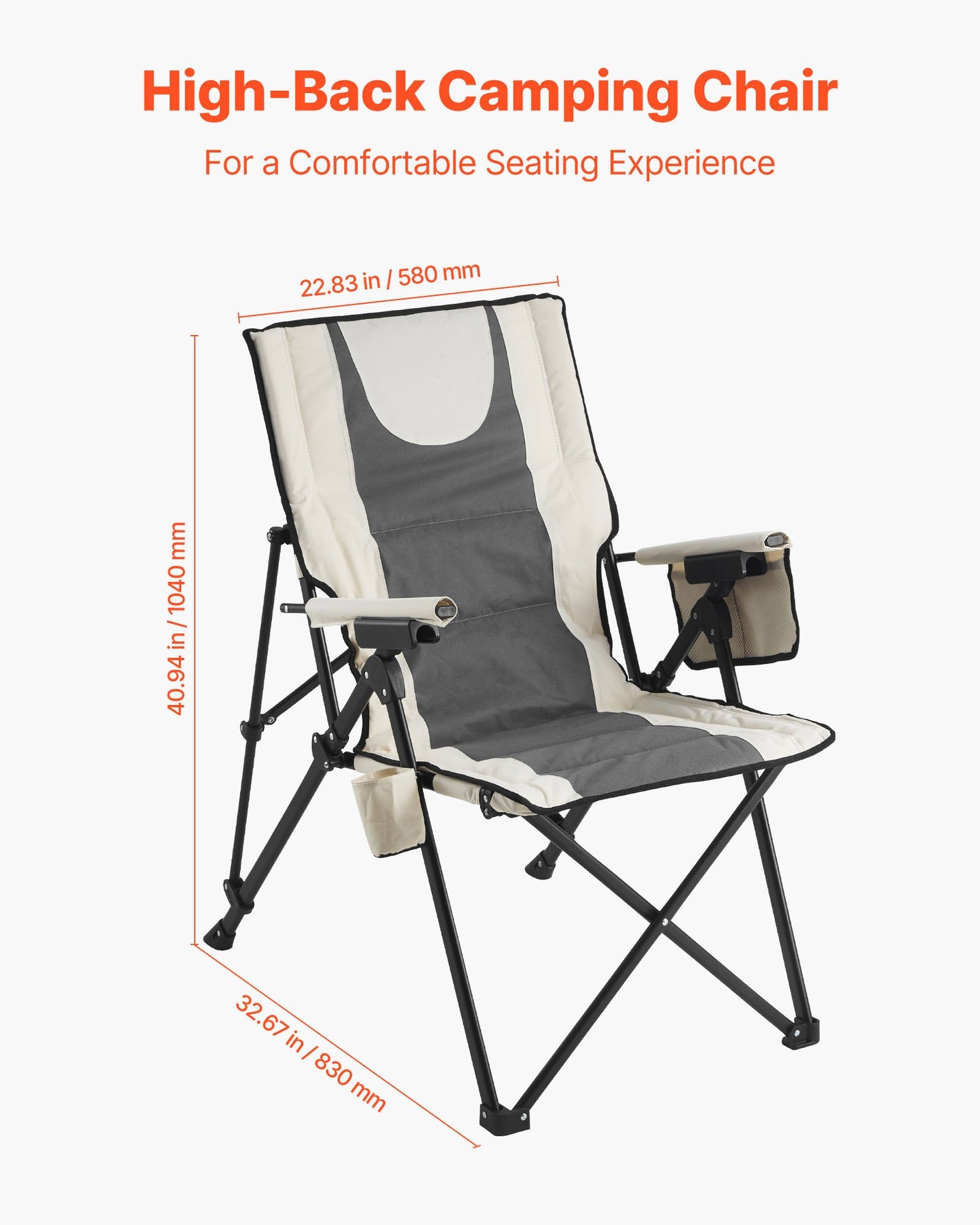 Outdoor High Back Lawn Chair with Armrests and Comfortable Reclining Backrest