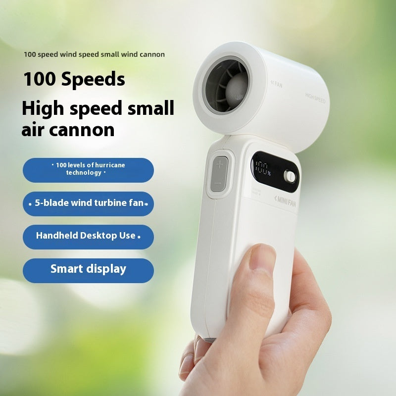 Portable USB handheld turbo fan with smart display and 100 speed levels