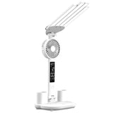Premium 4 Head LED Table Lamp with Fan, Clock and Touch Adjustable Brightness for Bedroom Office Desk