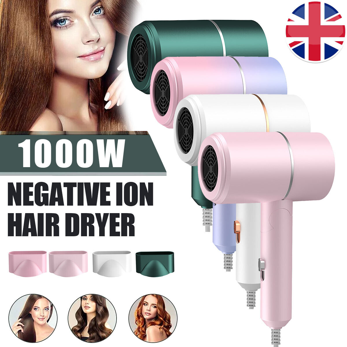 Professional Salon-Grade Ionic Hairdryer with UK Power Adapter