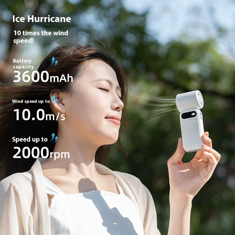 USB rechargeable handheld cooling fan with 3600mAh battery in dark grey
