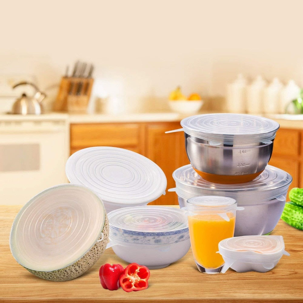 Reusable bowl covers made from food-grade silicone for airtight food storage