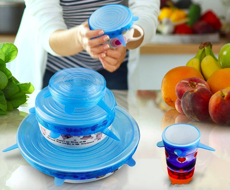 Reusable silicone stretch lids set with 6 food storage covers for bowls and containers