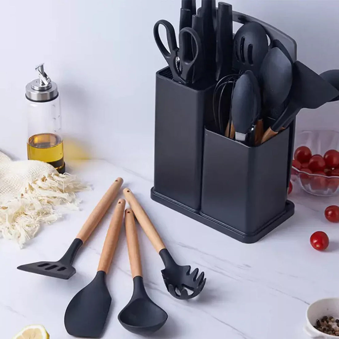 Silicone Kitchen Accessories Utensil Set BPA Free Heat Resistant Cooking Essentials