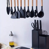 Silicone Spatula Ladle Whisk Kitchen Utensil Set with Wooden Handles