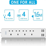 Smart 4 Way Extension Lead with 4 USB Ports Fast Charging UK Power Extension