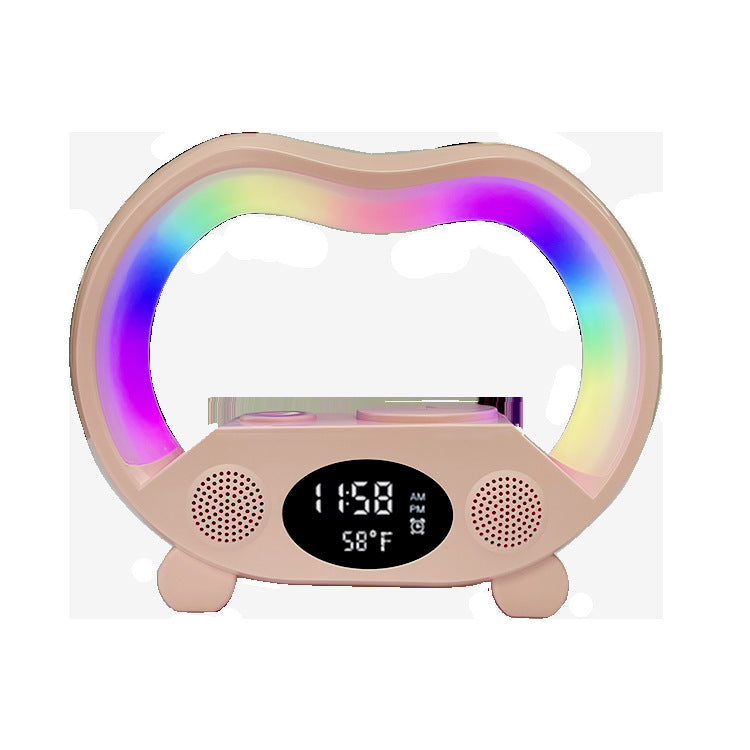 Stylish smart table lamp with wireless charging, Bluetooth speaker, alarm clock, and LED light
